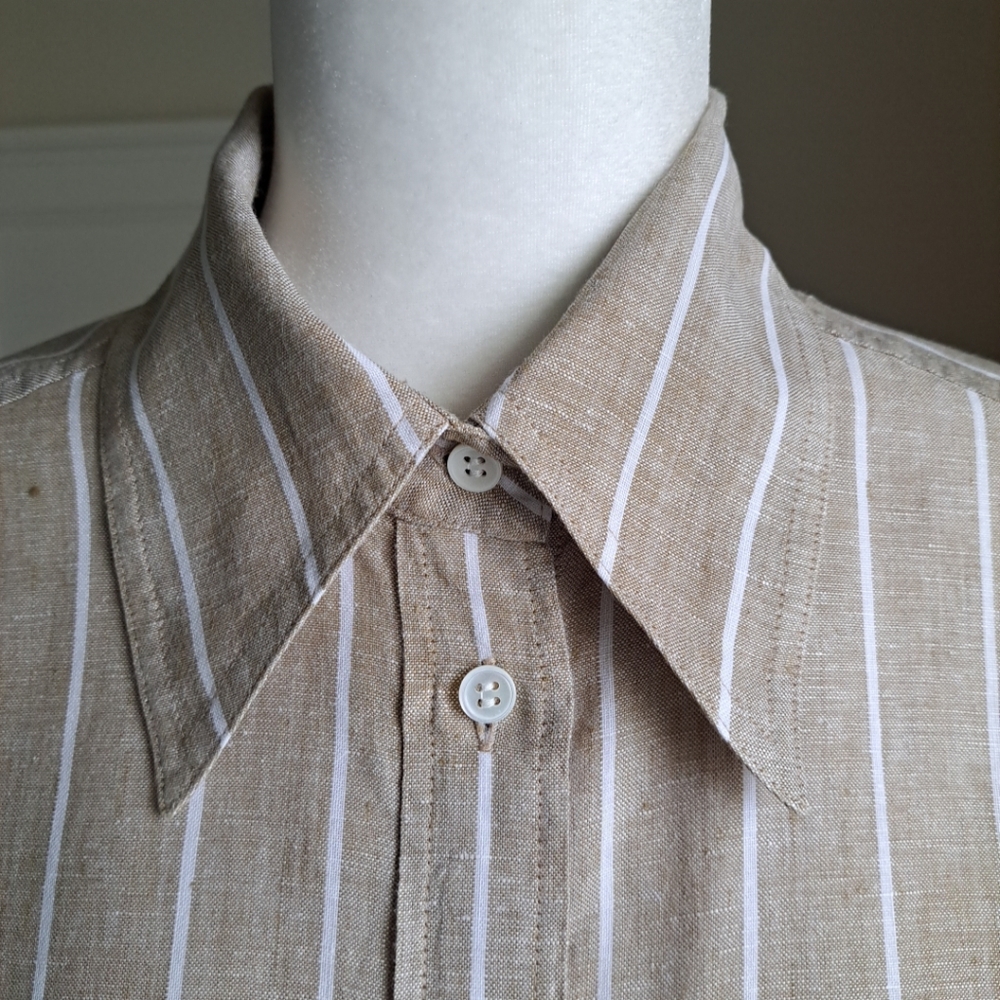 Banana Republic The Boxy Cropped Linen Shirt Skimmer Blouse Size S Tan Beige EUC - Picture 2 of 9